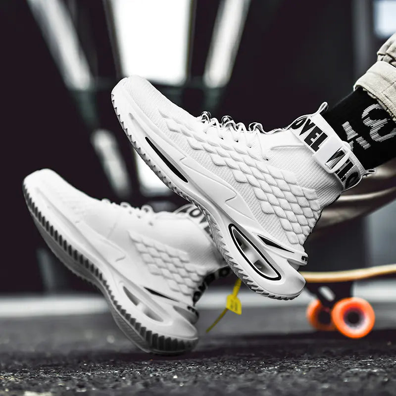 High Top Basketball Sneakers for Men - Black Casual Style