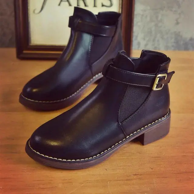 Chunky Heel Martin Boots - Low Heel Ankle Booties