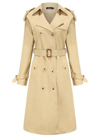 Double-Breasted Belted Long Trench Coat