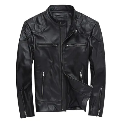 Men's Short Harley Leather Jacket, Stand Collar Casual Coat