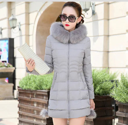 Women's Long Thick Down Jacket with Fur Collar