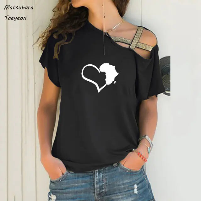 Funny Heart Map Graphic T-Shirt for Women (Big Size)