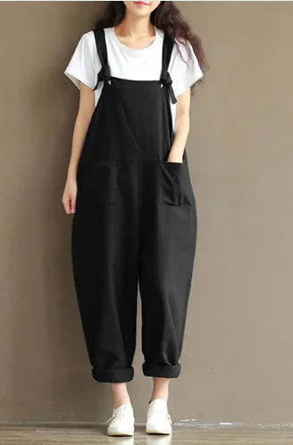Artistic Deep Blue Cotton Strap Pants for Women