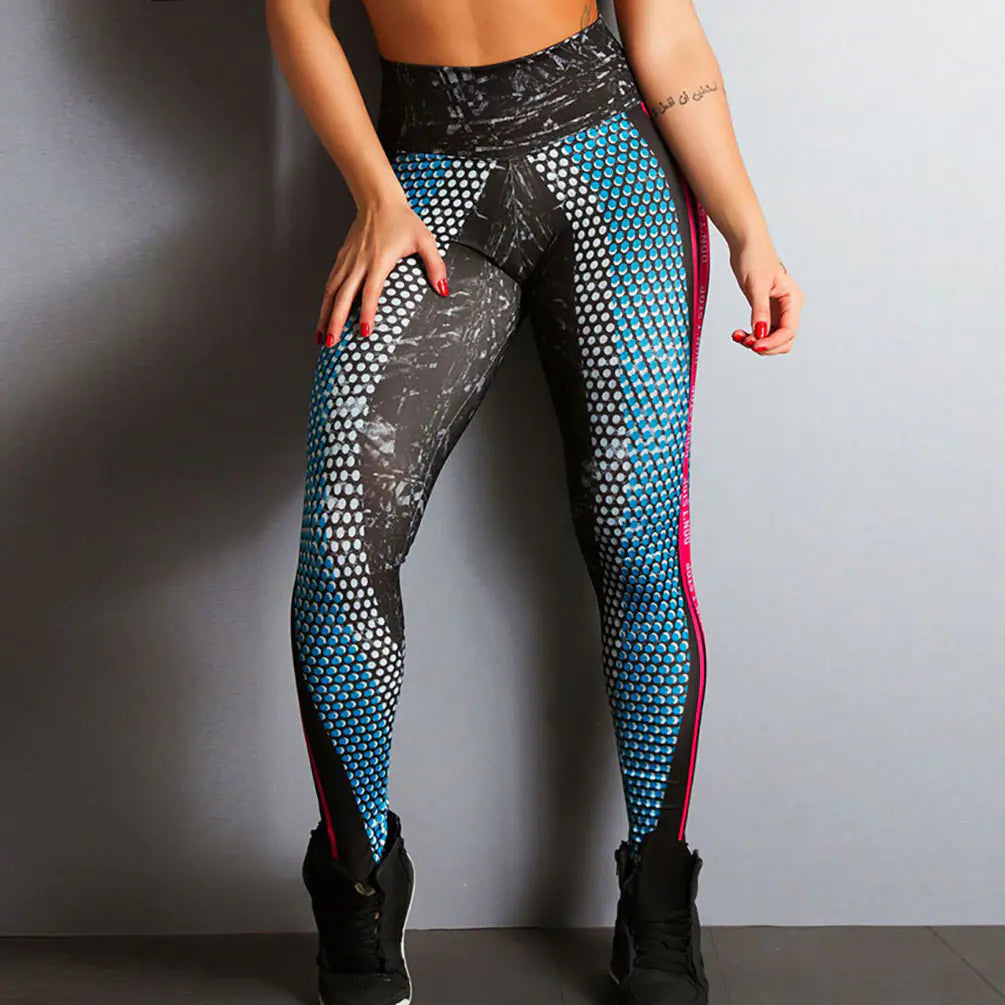 Summer Blue Printed Leggings for Women Yoga Pants