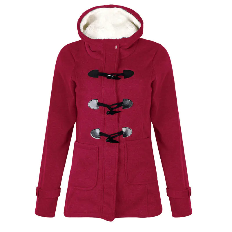 Warm Hooded Wool Double Button Coat for Women
