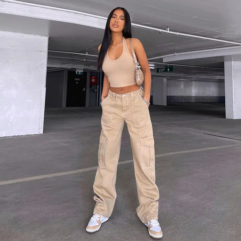Wide Leg Cargo Pants for Women with Pockets