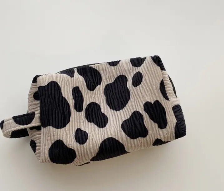 Cow Pattern Makeup Bag - Portable Toiletry Organizer