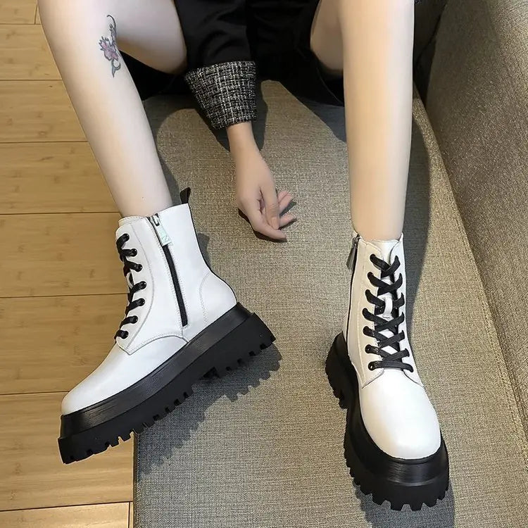White Chunky Sole Women's Martin Boots - Fall/Winter