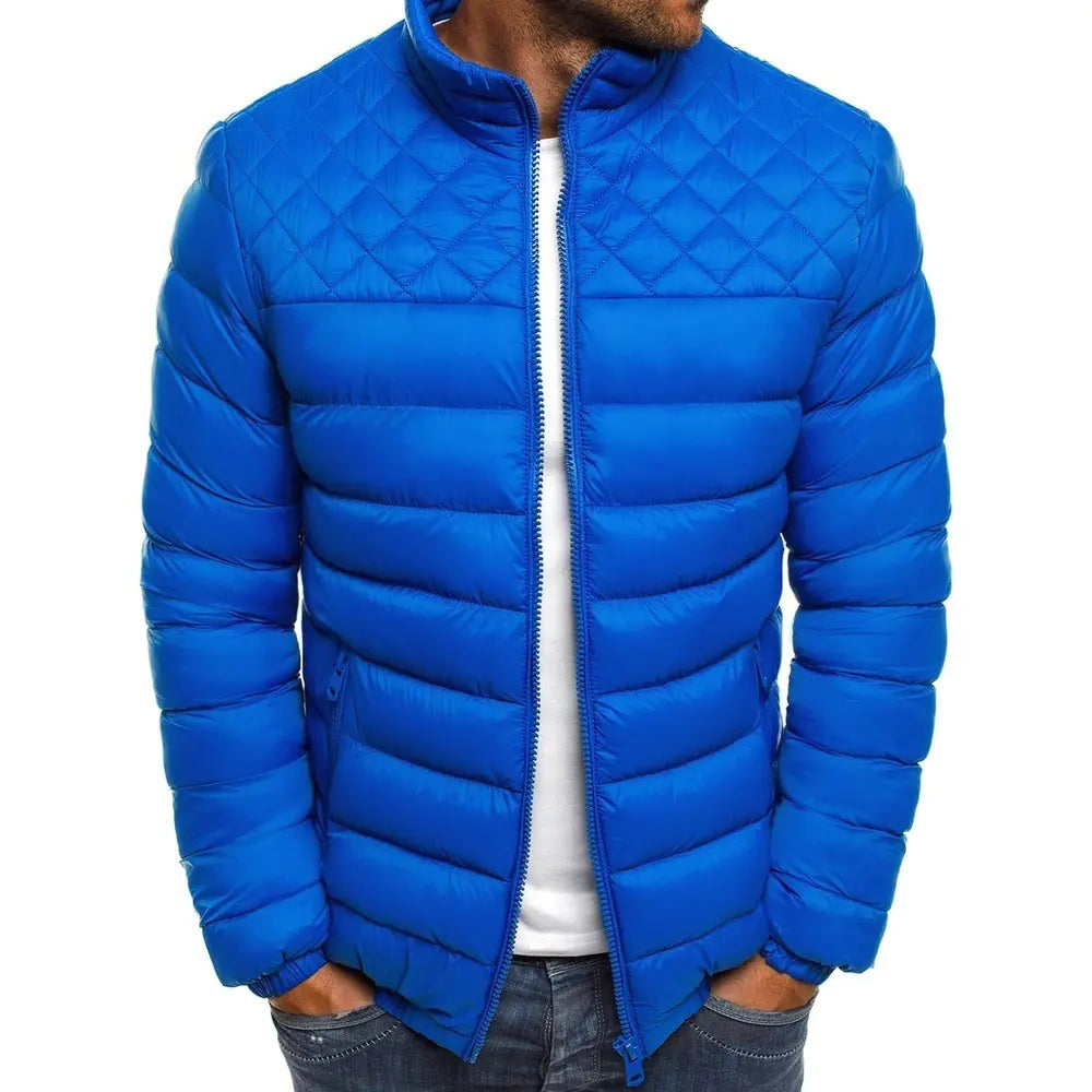 Men's Stand Collar Solid Color Quilted Cotton Jacket