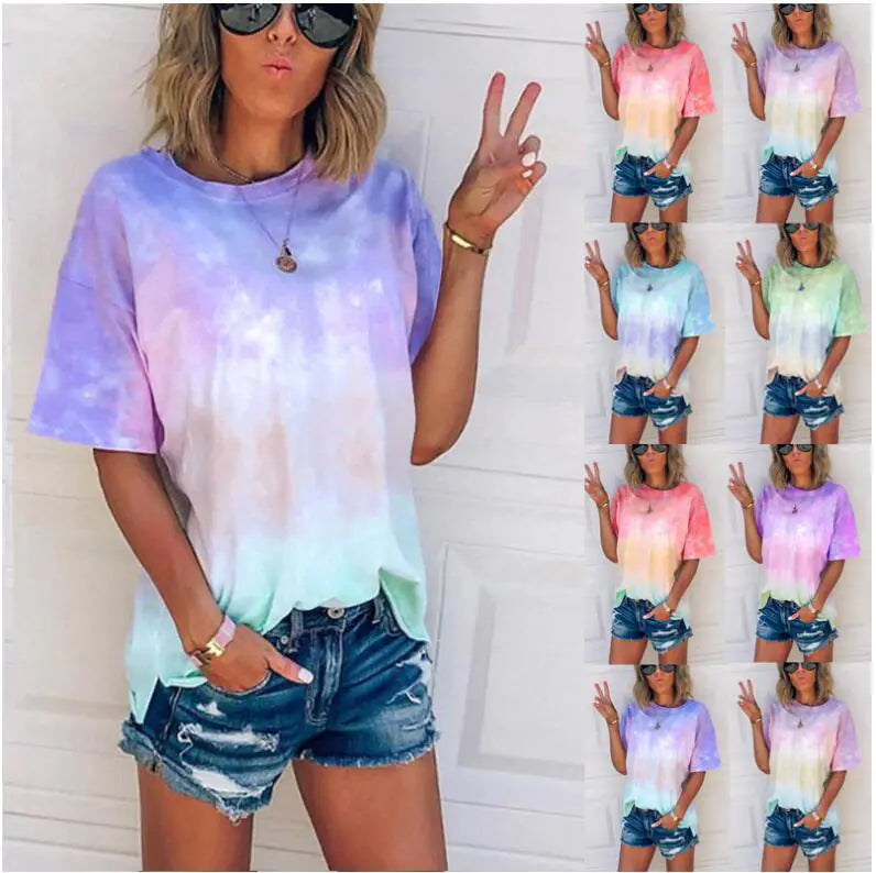 Tie-Dye Gradient Print Loose Women's T-Shirt
