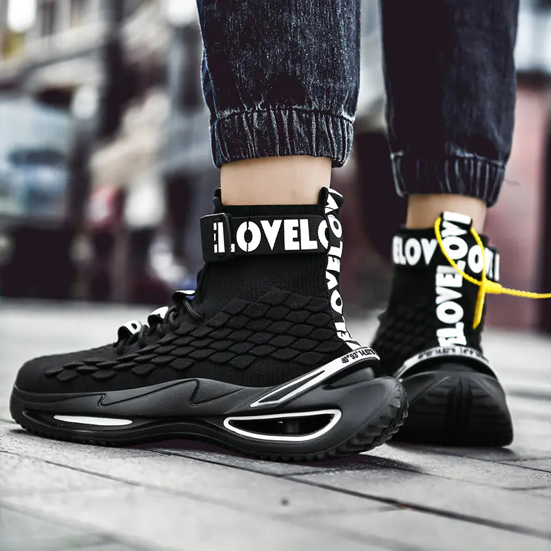 High Top Basketball Sneakers for Men - Black Casual Style