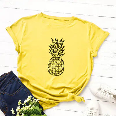 Women's Pineapple Print Cotton Short Sleeve T-Shirt