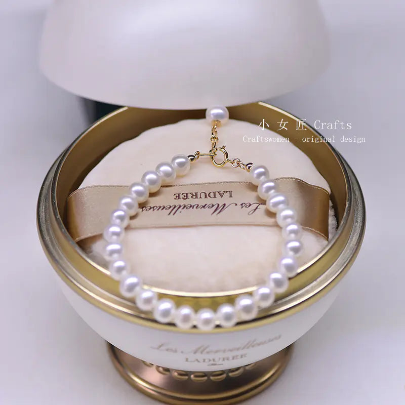 14K Gold-Plated Natural Pearl Bracelet with Bulb Charm