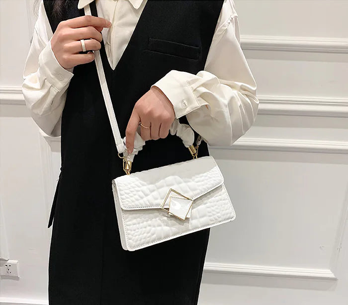 Crocodile Embossed Crossbody Bag with Ruched Handle