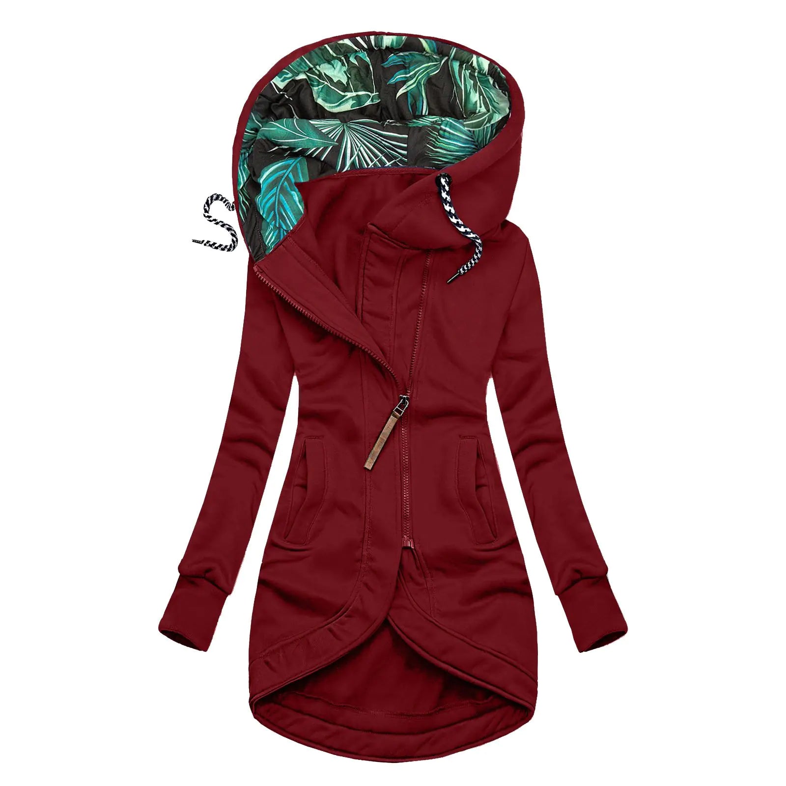 Solid Color Printed Hooded Long Sleeve Jacket