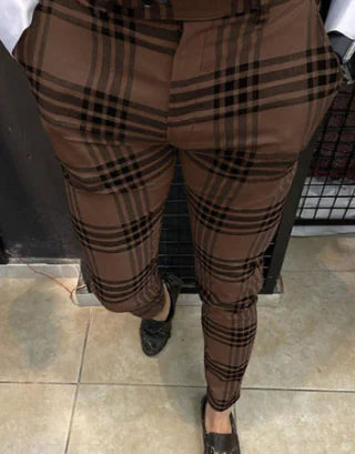 Casual Plaid Pants with Side Stripe Design
