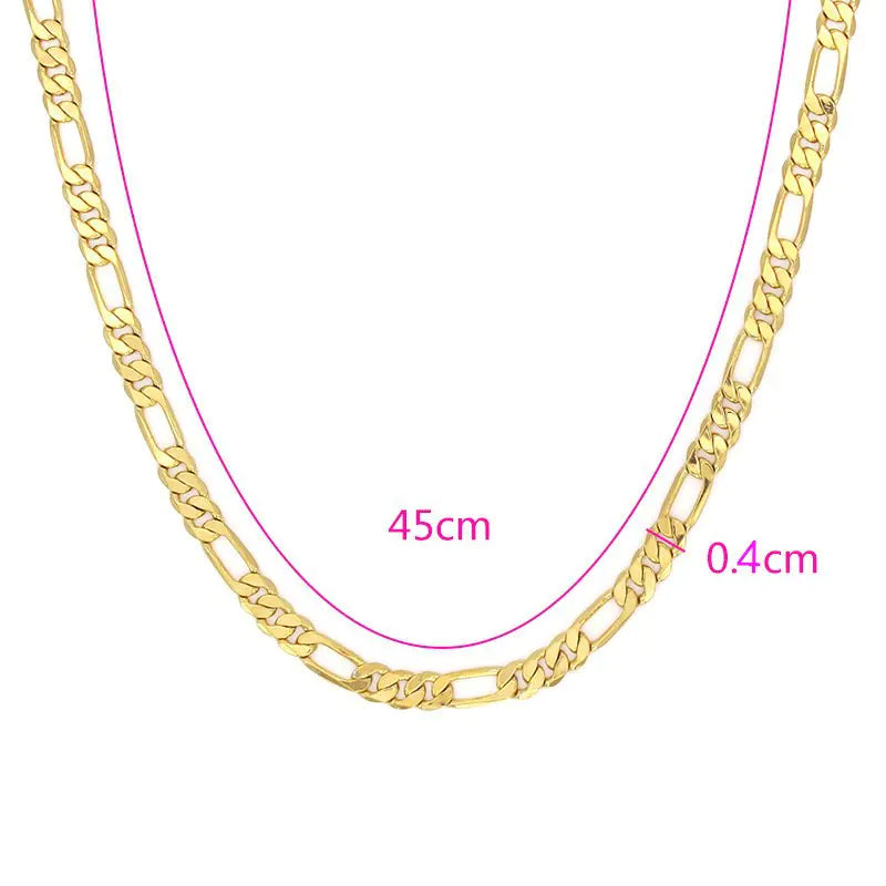 45cm Men's 18K Gold Plated Figaro Chain Necklace