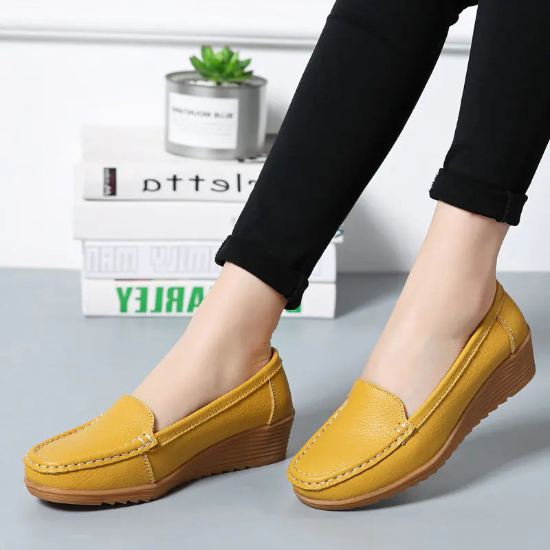 Aier Spring Autumn Women's Wedge Leather Shoes