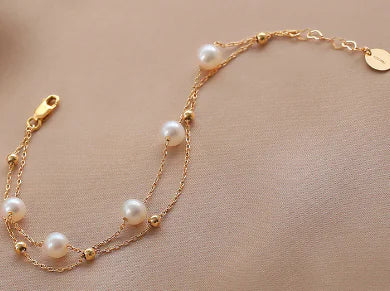 14K Gold-Plated Adjustable Double Layer Pearl Bracelet