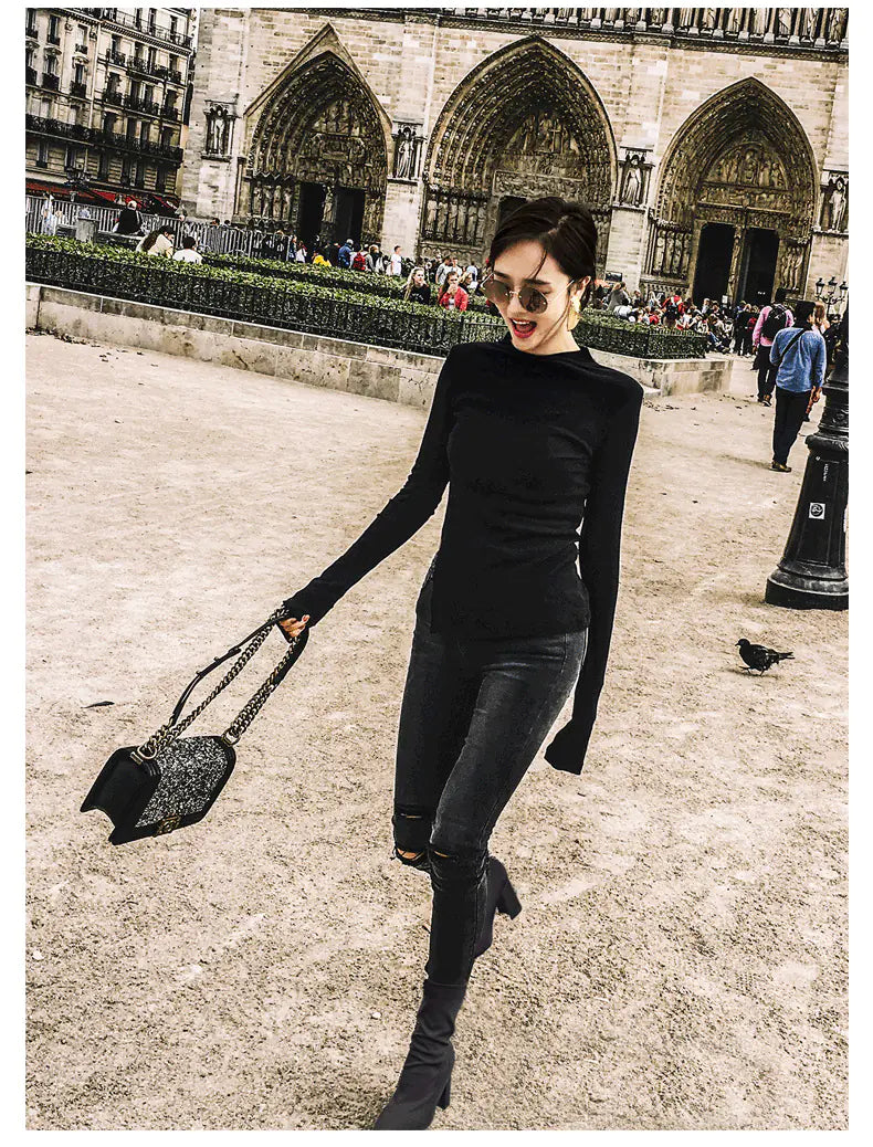 2019 Women's Pointed Toe Knit Ankle Boots with Heels