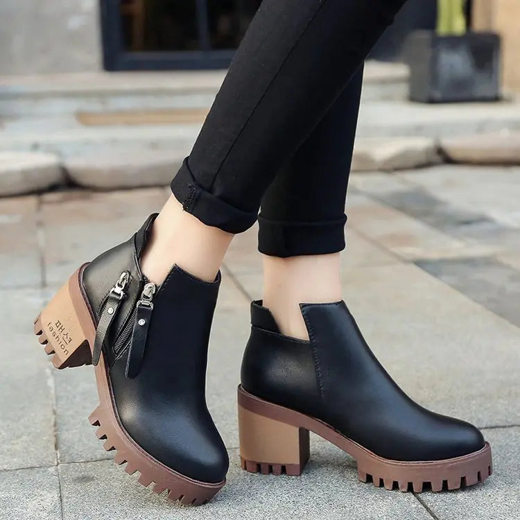 Fall Winter Women's Chunky Heel Ankle Boots