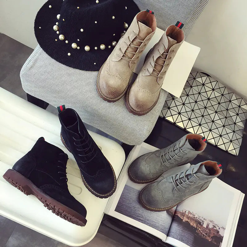 Women's Retro Suede Martin Boots with Thick Sole