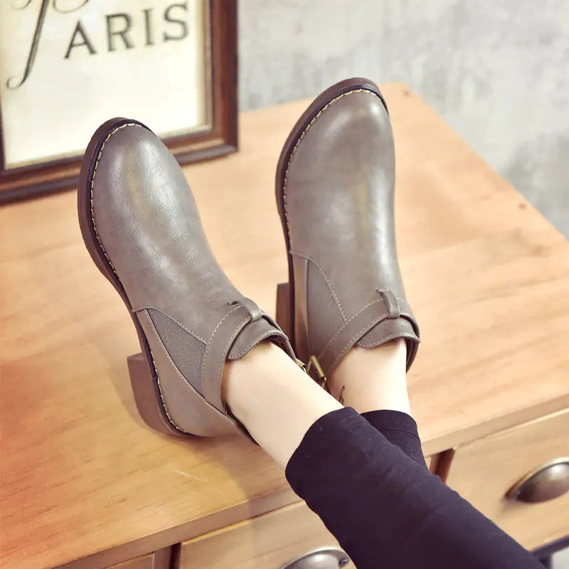Women's Fashion Mid-Heel Martin Boots with Round Toe