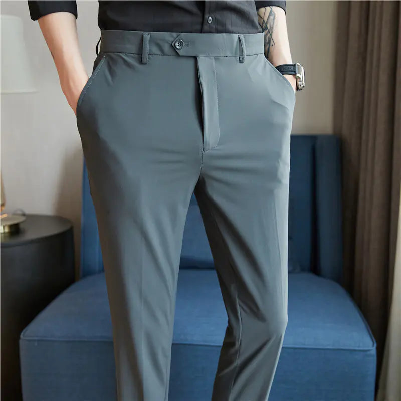 Men's Business Casual Nylon Stretch Pants with Fine Grain