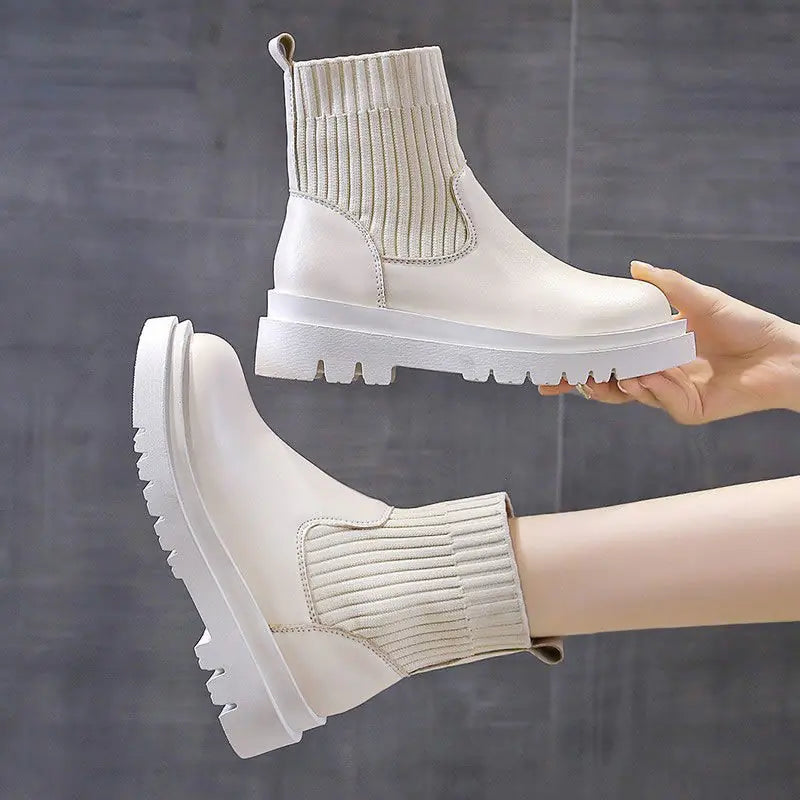 British Style Lace-up Platform Short-knit Martin Boots