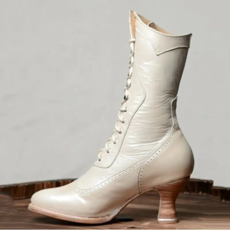 British Style Mid-Heel Women's Lace-Up Ankle Boots