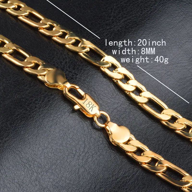 Trendy Men's Figaro Chain Necklace in 18K Gold