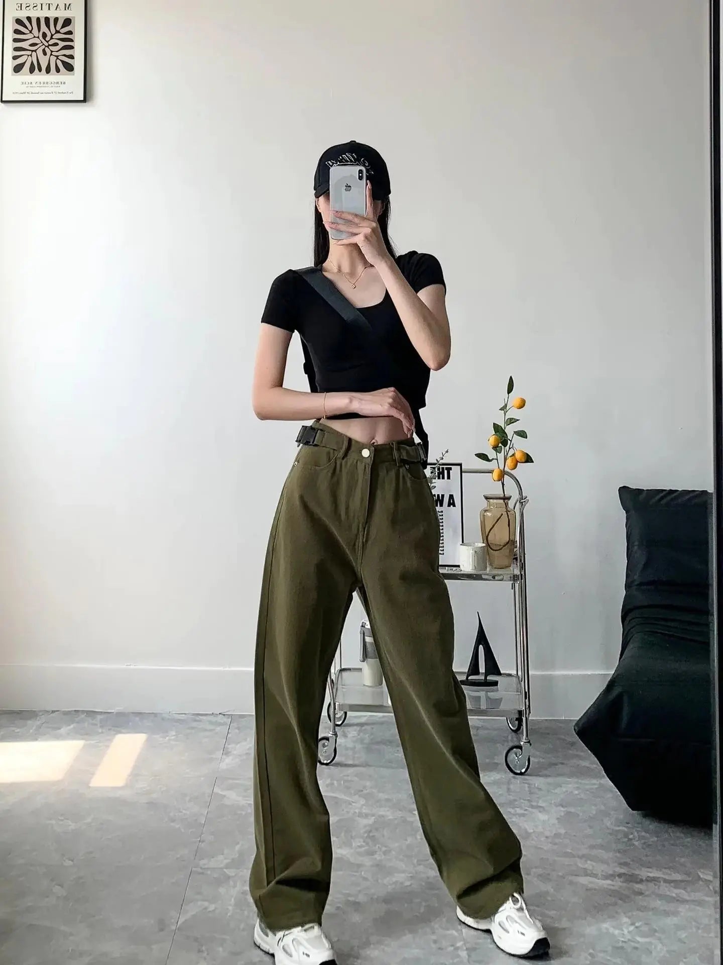 Adjustable Buckle Straight-Leg Loose Pants for Women