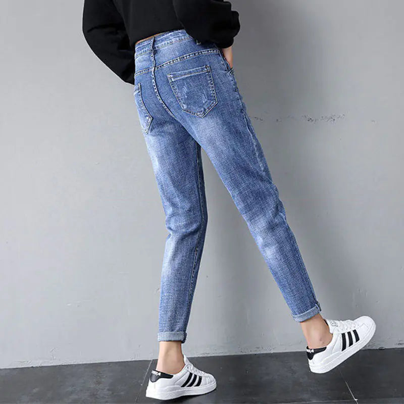 High Waist Denim Harem Pants for Women