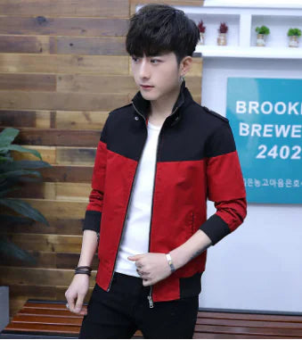 Men's Color Block Jacket - Casual Stand Collar Coat