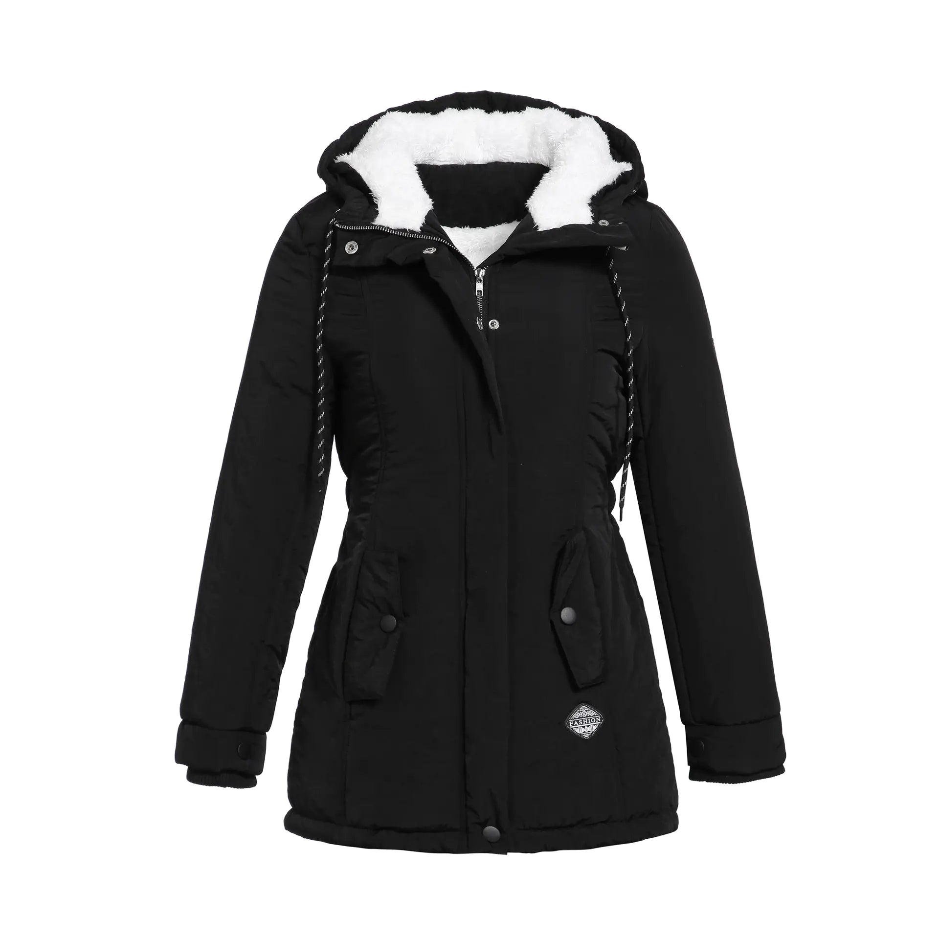 Thickened Cotton Jacket for Women - Black Hooded Coat
