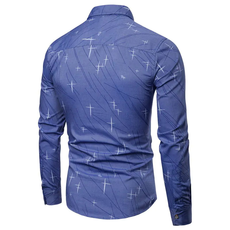 Men's Slim Fit Long Sleeve Shirt with Irregular Pattern
