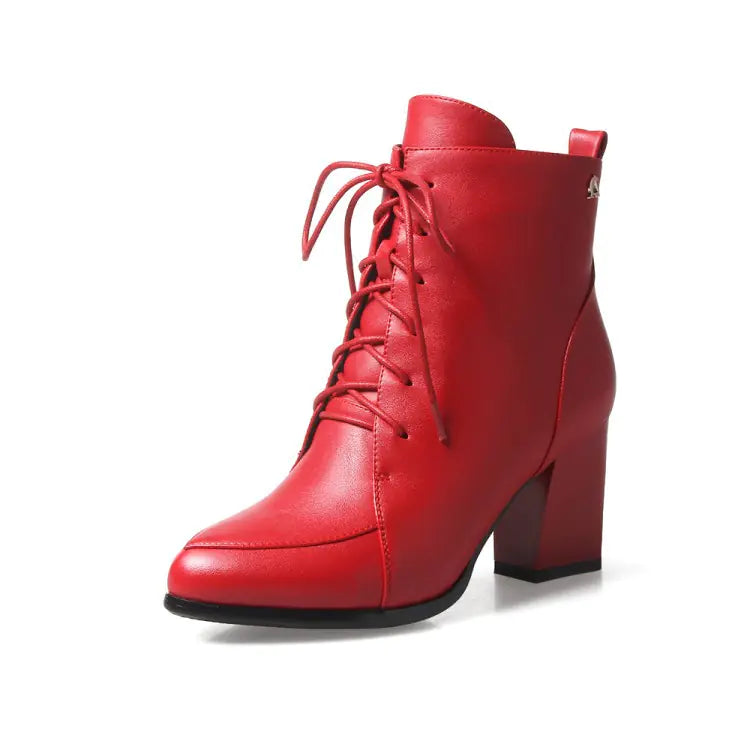Botines europeos de tacón con puntera en punta para mujer
