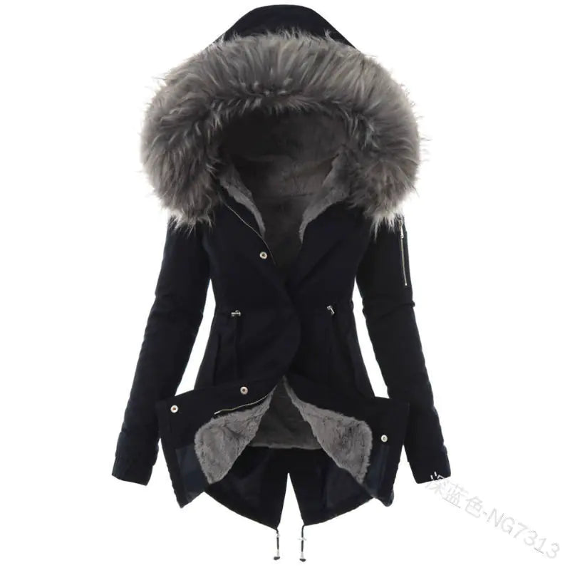 Fleece Lined Hooded Jacket with Drawstring for Women