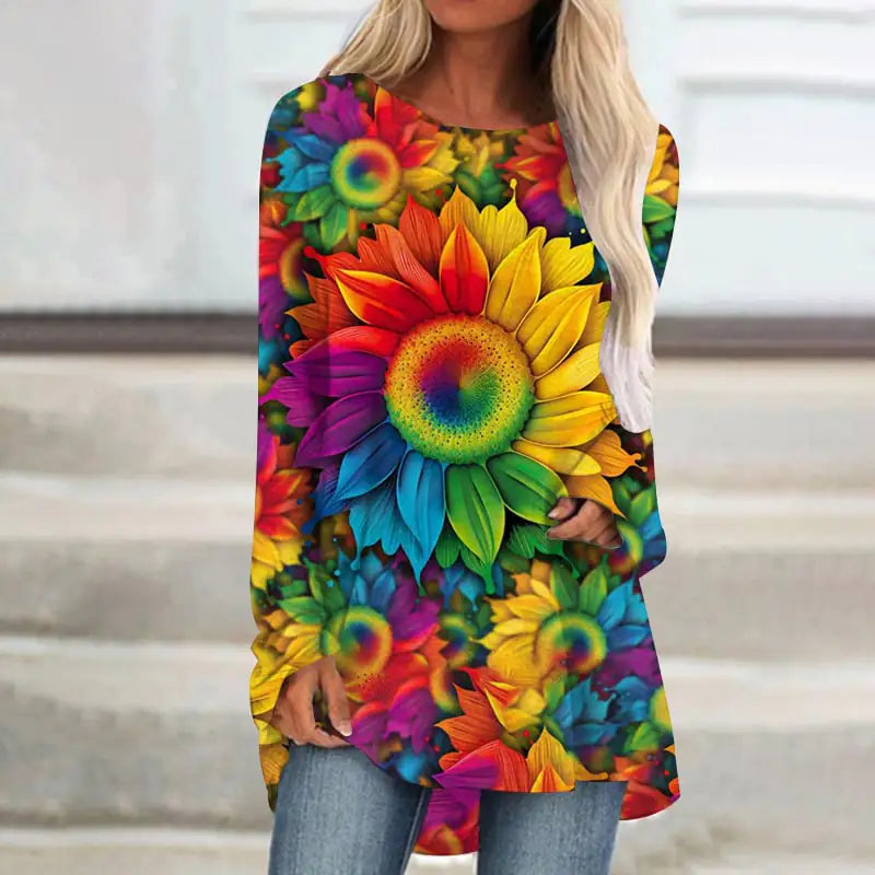 Women's Round Neck Sunflower T-shirt