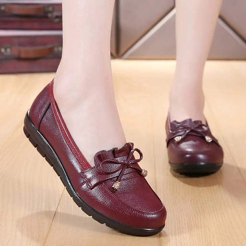 Spring Autumn Women's Leather Wedge Casual Flats