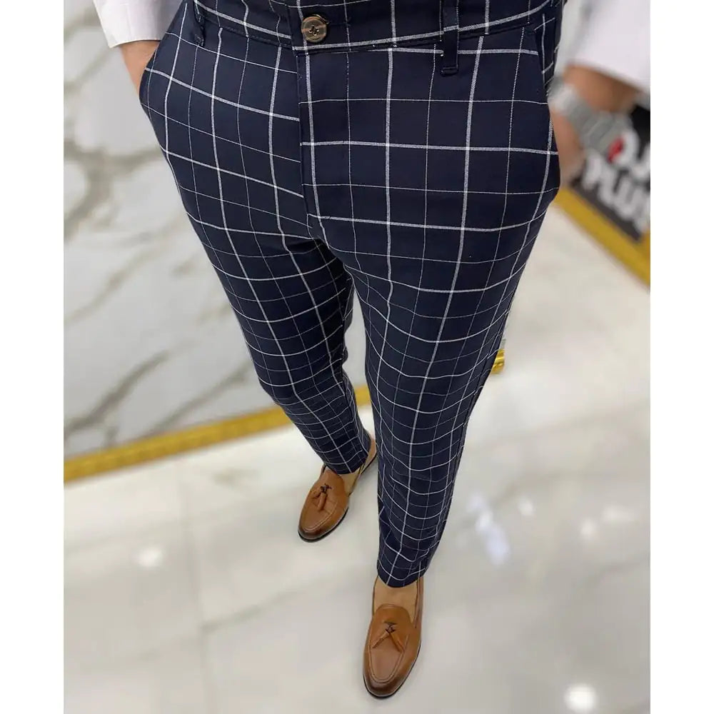 Men's Fashion Plaid Business Casual Pencil Trousers
