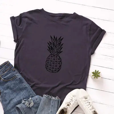 Women's Pineapple Print Cotton Short Sleeve T-Shirt