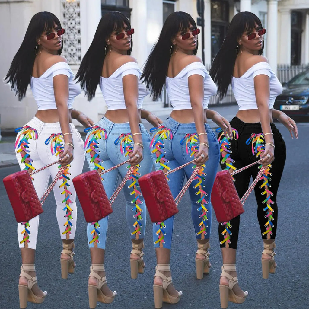 High Elastic Denim Pencil Pants for Women