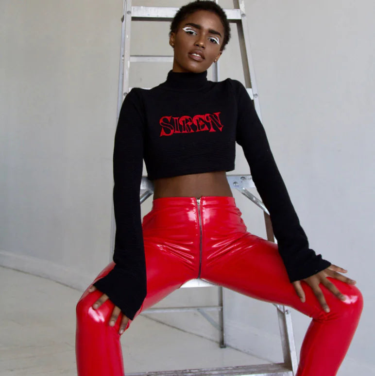 PU Glossy Leather Zipper Casual Leggings Pants