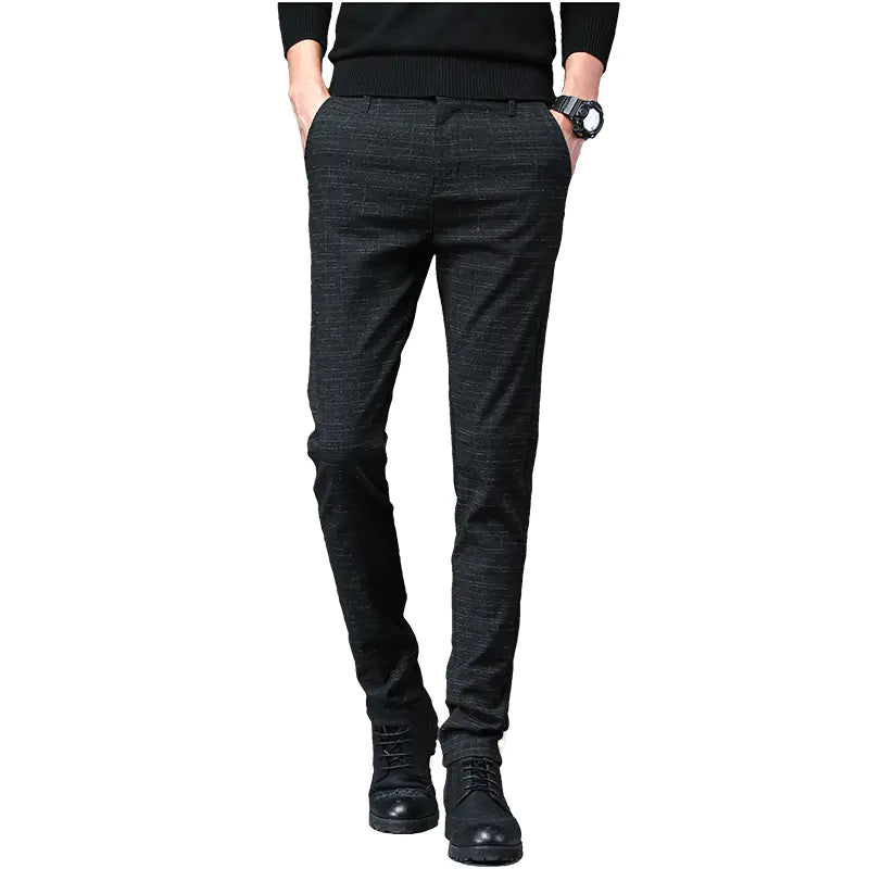 Men's Casual Black Plaid Waffle Autumn Pants