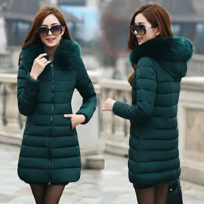 Women's Long Thick Down Jacket with Fur Collar