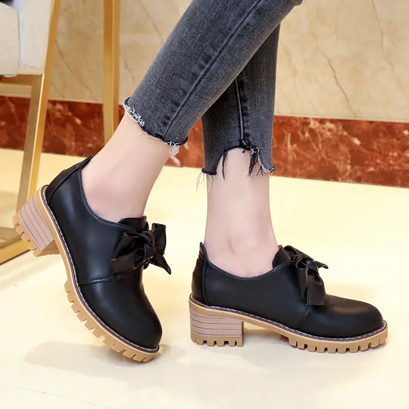 Women's Martin Boots, British Style Chunky Heels, Bow Shoes