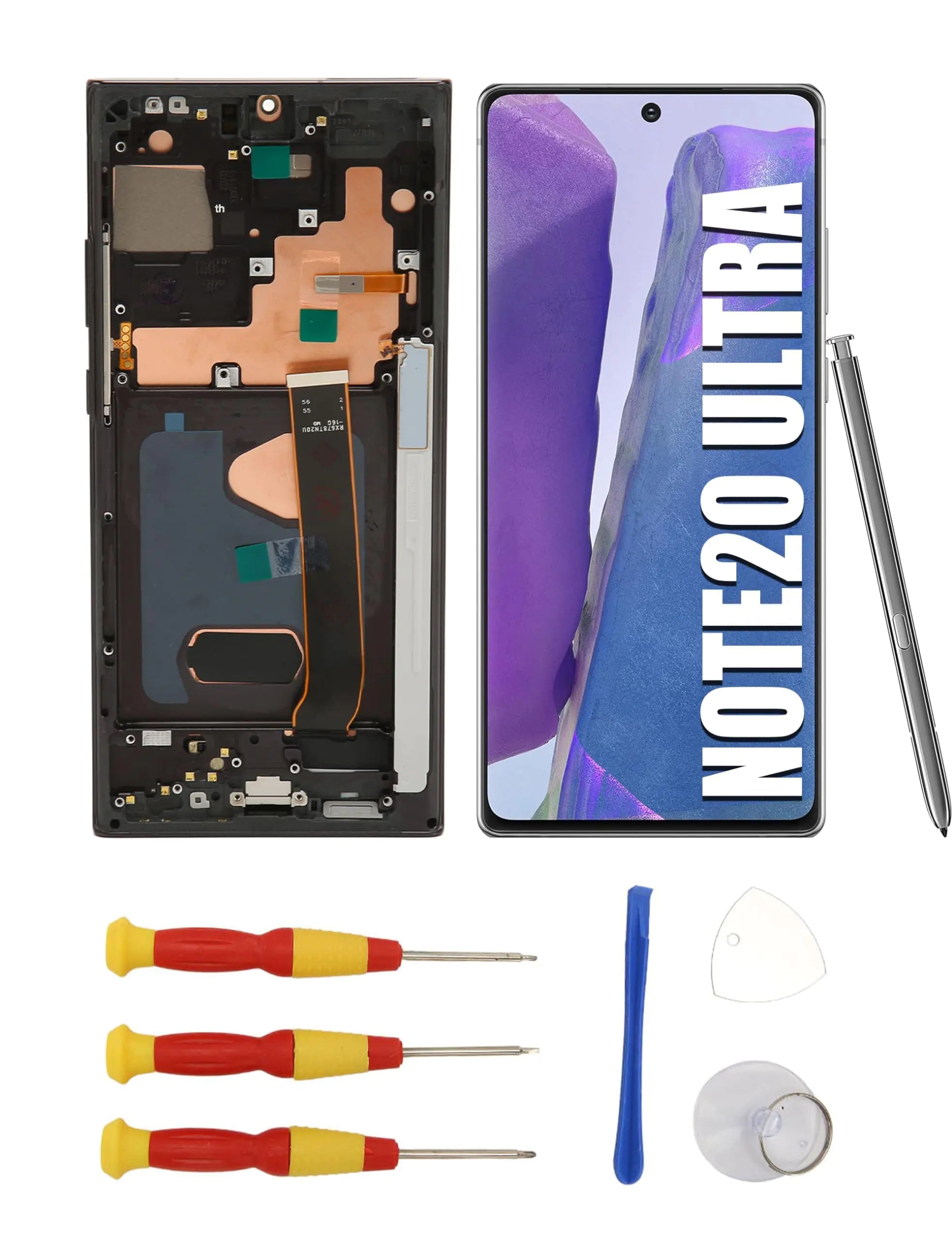 for Galaxy Note 20 Ultra Screen Touch Assembly with Frame Original Size & Fingerprint Function Phone Digitizer Fully Assembled Screen Replacement Kit with Tools