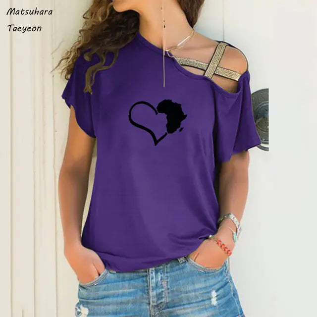 Funny Heart Map Graphic T-Shirt for Women (Big Size)