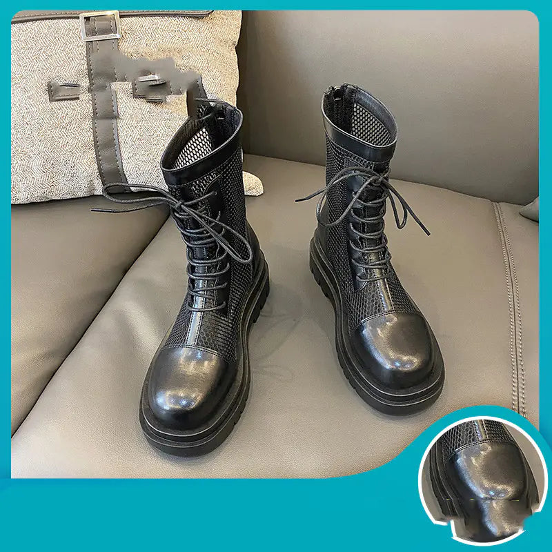 Breathable Leather Martin Boots with Thick Sole